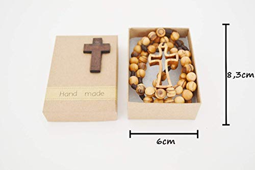 AMPALS,Rosenkranz aus Olivenholz, handgemacht in Jerusalem,Rosenkranz in der Kraftpapierbox mit,Kruzifix,GeschenkTaufe,Kommunion,Christliche Feiertage,Geburt,Geburtstag,Geburtstag,Autoschutz,Haus