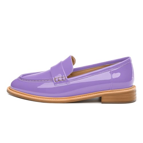 Image of JUSTDANNI Loafers for Women Slip On Shoes with Round Toe 1.2-Inch Low Chunky Block Heel Patent Comfortable Casual Dress Pump Shoes for Wedding Party Work Shopping Dating