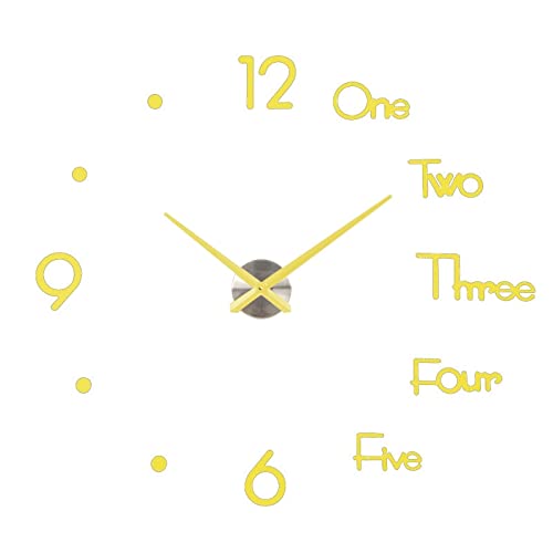 Horloge murale géante 3D DIY or 94cm silencieuse pour salon moderne