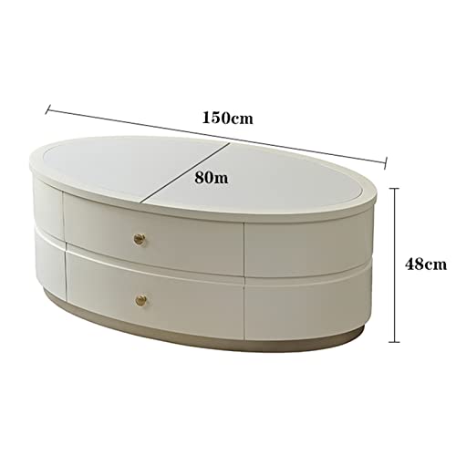 Beistelltisch Beistelltisch, moderner Luxus-Couchtisch mit einzigartigem Schreibtisch und stabilem Sockel, ovaler Sofatisch, Mitteltisch mit 2 großen Schubladen, für Wohnzimmer und Büro, – Bild 4