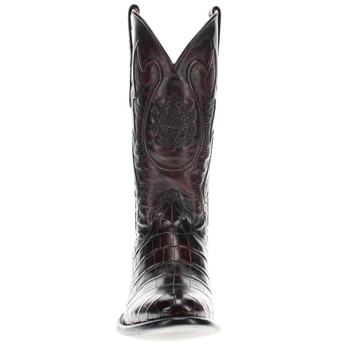 Image of Vaccari Men's Travis Genuine Black Cherry Alligator Belly Leather Round Toe Western Cowboy Boots - 13 D