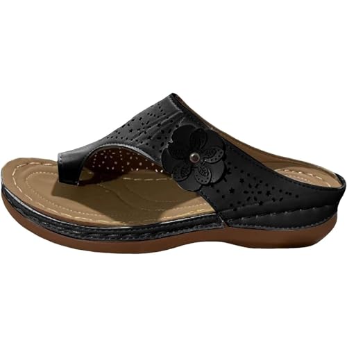 Yytcsjz Sandals for Women Wedge Shoes, Double Flowers Decor Comfortable Orthopedic Sandals, Summer Slip On Casual Bohemian Flower Thong