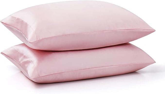 Image of RAGGLE Satin Silk Pillowcase for Hair and Skin Standard Size 18 inchX 28 inch with Soft Breathable Smooth Cooling Pillow Covers for Sleeping or Pillow Protector (2, Pink)