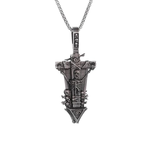 Collar para hombre, retro, gótico, crucifixión, calavera, cruz, ojo de Dios, collar con colgante de amuleto punk rock para hombre