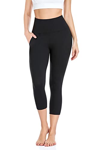 iaoja Capri Leggings for Women with Pockets - High Waisted Tummy Control No See Through Workout Soft Yoga Pants