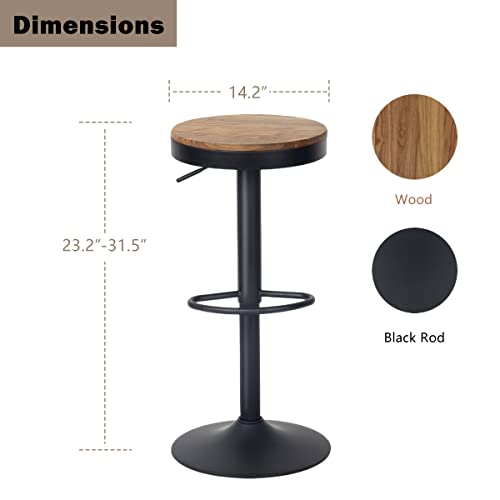Younuoke Bar Stools Set Of 2 Round Adjustable Swivel Counter Height Barstool Backless Wood And Metal Bar Stools With Footrest Modern Bar Chair For Kitchen Counter Island #TOP1
