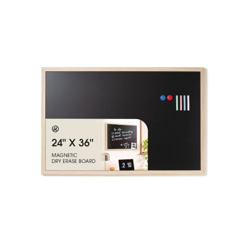 Image of U Brands 24 inch x 36 inch Magnetic Chalkboard, Birch Wood Style Frame with Chalk