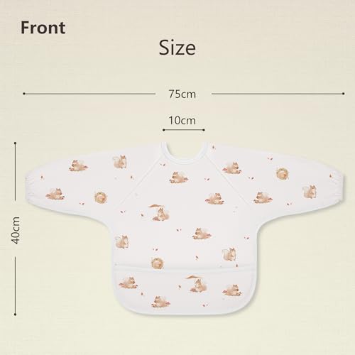 Image of Susurration Baby Long Sleeve Bib Waterproof Sleeved Bib Smock for Baby | 2 Pack Baby Reusable Feeding bibs, 6-36 Months Baby Feeding Essentials - Pinecone