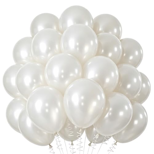 Ballons Blanc Nacré, 100 Pièces Ballon en Latex Blanc, 10 Pouces Blancs Ballons Baudruche, Blancs Guirlande de Ballon pour Anniversaire Mariage Baby Shower Halloween Saint-Valentin Remise Diplôme