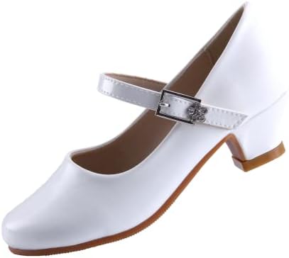 EIGHT KM Girls High Heel Dress Shoes Mary Jane Princess Wedding Party Pump Shoes EKM7015 Patent Leather White Size 3 US Big Kid
