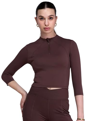 Image of CAVA Women's Silhouette Zip Top | Cropped Half-Zip Activewear with Flattering Seamlines, High Neck & 3 /4 Sleeves | ADPT Stretch Fabric for Gym, Yoga & Everyday Wear