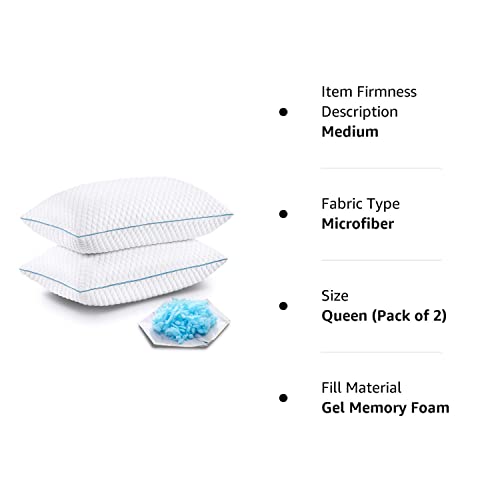 Vvz Shredded Memory Foam Pillows, Bed Pillows For Sleeping 2 Pack Queen Size 20 X 30 Inches, Luxury Hotel Cooling Gel Foam Pillows Set Of 2, Adjustable Loft Pillow For Side And Back Sleepers #TOP7