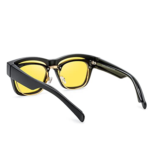 Night Driving Glasses Wraparound Fit over Sunglasses for Men - Women Around Shield Sunglasses Leather Eyeglasses Case4