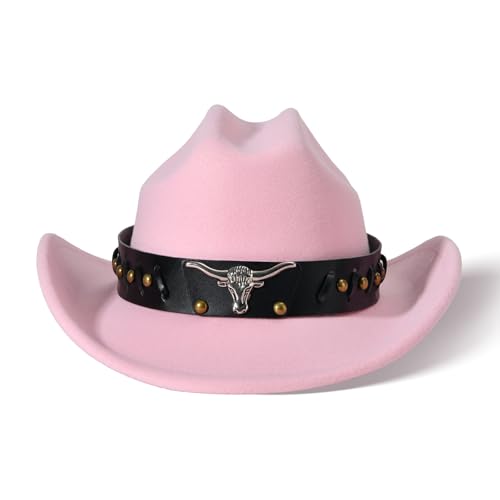 Image of Willheoy Kids Cowboy Hat for Girls Boys Western Cowgirl Hat with Buckle Belt Unisex Wide Brim Fedora Hat Dress Up Costume