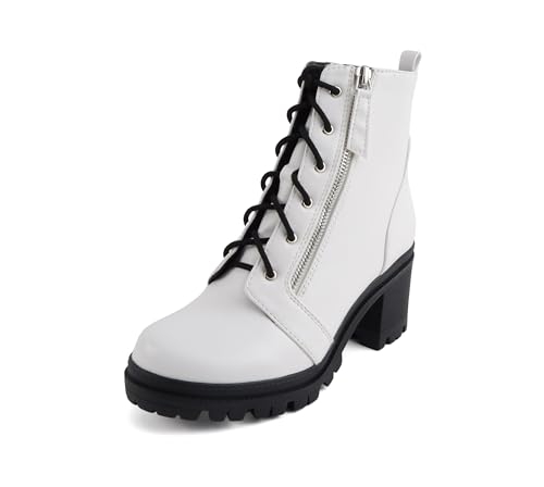 Image of Soda Indiana Women's Faux Leather Lace Up High Chunky Heel Ankle Booties
