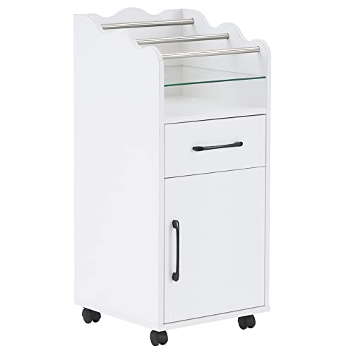 BarberPub Salon Cart with Storage Drawer Cabinet Rolling Salon Cart for Hair Stylist Barber Trolley with Wheels Beauty Organizer 2013 (White)