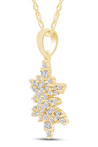 AFFY Snowflake Pendant Necklace for Women, Baguette & Round Cubic Zirconia or Moissanite in 14K Gold Over 925 Sterling Silver, Dainty Winter Charm Jewelry Gift with 18" Rope Chain2