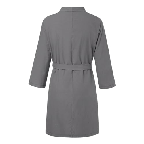 TINAYAUE Men’s Cotton Bathrobe with Pockets Breathable Long Sleeve Shower Towel Robe Knee Length Kimono Robe for Spa Sauna2