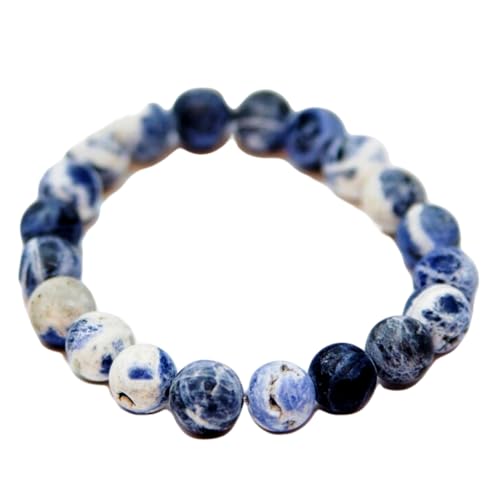 OPAL_WORLD Pulsera elástica de sodalita mate natural de 10 mm, forma redonda, corte suave, para hombres y mujeres. |OP_STRETCH_05645, 8 INCH (20.30 CM), Gema, Sodalita mate
