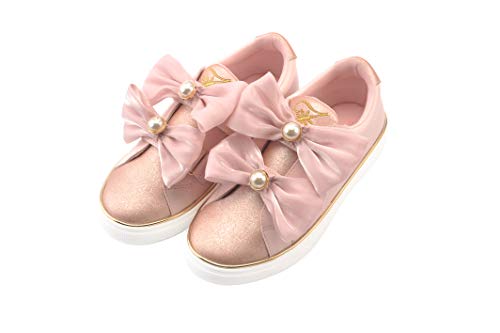 ZEALMILY 2021SSKids' Sneaker, Girl's Double Pearls, Bows Casual Sneaker?Student Shoes, Princess Shoes, Non-Slip,Fashion Shoes, Casual Shoes(Pink, Numeric_12)