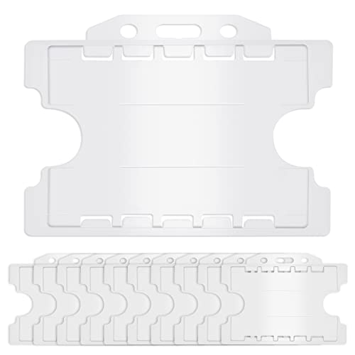 cobee Double Sided ID Card Holders, 10pcs Open Faced ID Badge Holder Dual Identity Plastic Pass Protector ID Card Badge Holders with Lanyard Hole for Office, School(White)