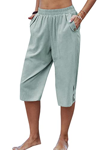 Image of Veatzaer Women's Elastic Waist 3 /4 Capri Harem Pants with Pockets Casual Loose Solid Yoga Trousers S-XXL