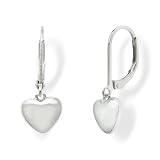 Jean Beau Puffy Silver Heart Dangle Hoop Earrings for Women Trendy Cute Hypoallergenic Leverback Drop Dangling Love Prom Outfit Accessories Jewelry Gift Stainless Steel