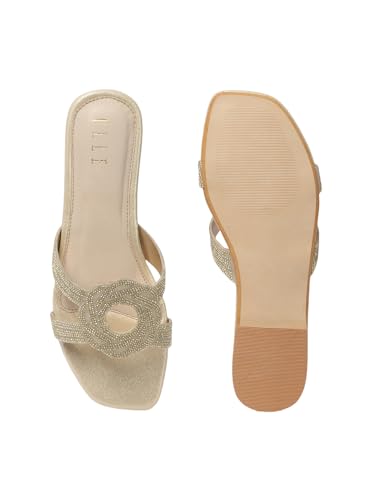Image of ELLE Women's Stylish Comfortable Embellished Cutout Detail Flat Sandals