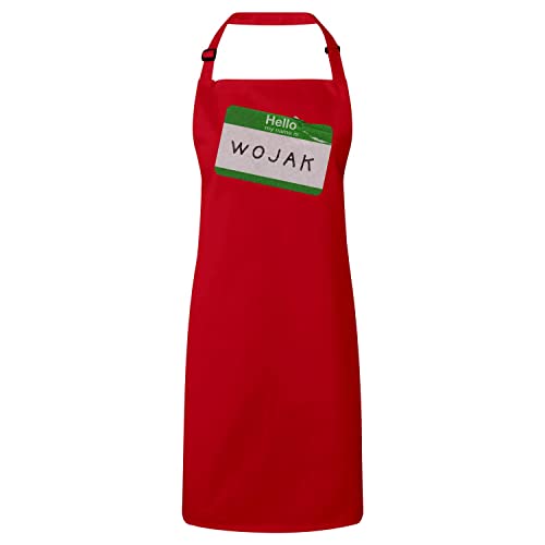 Tablier cuisine rouge anti-taches imprimé Wojak meme pour cuisiner sans salir ses vêtements