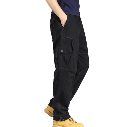 Mens Cargo Pants 7 Pockets Elastic Waistband Hiking Tactical Pants Relaxed Fit Casual Pants Cargo Work Pants for Men