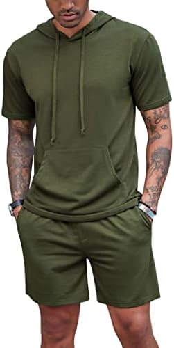 COOFANDY Men's Tracksuit 2 Piece Short Sleeve Hoodie Pullover Jogging Track Suit Athletic Casual Sweatsuit Army Green