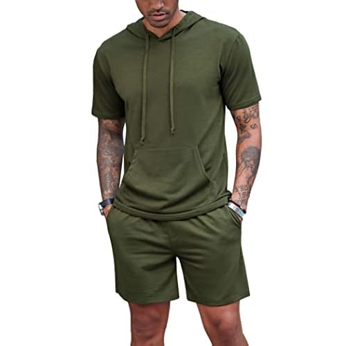 COOFANDY Men’s Tracksuit 2 Piece Hooded Athletic Sweatsuit Short Sleeve Casual Sports Hoodie Shorts Set