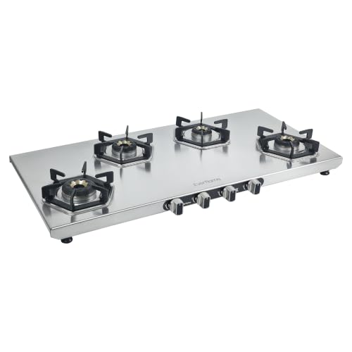 Image of Everflame Hexon Long 4 Burner Stainless Steel Gas Stove | 2mm Thick Jointless SS Body | 3D Forged Brass Burner | ISI Certified | Manual Ignition | 2 Years Manufacturer Warranty