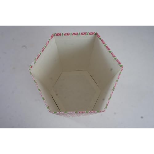 Image of Floral Hand Block Printed 3.3 Gallon Decorative Waste Basket - Eco-Friendly Cardboard Trash Can, Plastic-Free & Sustainable, Perfect for Christmas and Housewarming Gifts (1, Pink Green LHARIYA)