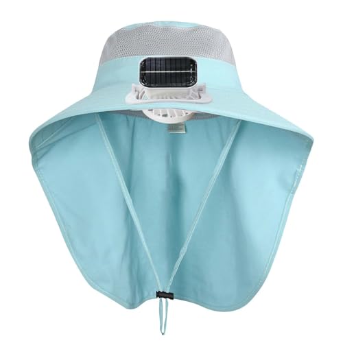 Kids Sun Hat with Solar Fan Wide Brim Hat Adjustable with Neck Flap UPF 50+ for Boys Girls Beach, Solar and USB Powered