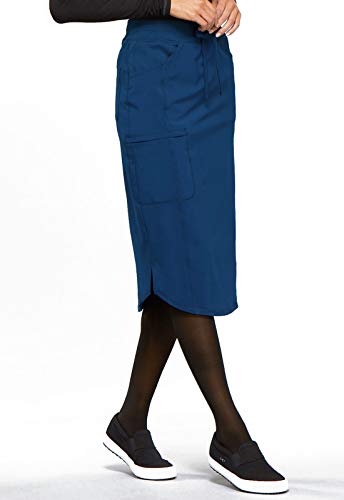 Cherokee Infinity Drawstring Cargo Scrub Skirt for Women, 5 Pockets Knee Length Stretchy Rib-Knit Fabric CK505A4