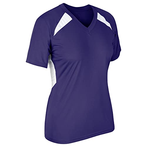 CHAMPRO Camiseta de beisebol xadrez, feminina, GG, roxo, branco