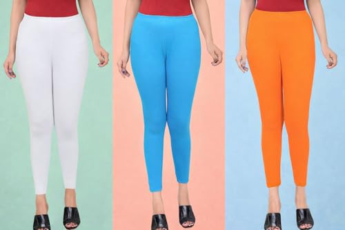 Image of Women Ankle Length Leggings Combo Multicolour Stretchable Cotton Yoga Gym Workout Pants Lyra Jeggings Casual Slim Fit