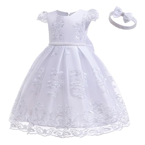 Baby Girls Christening Backless Embroidered Lace Dress Princess Bowknot Wedding Birthday Party Baptism Gown w/Headwear2