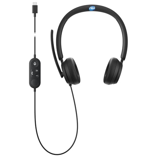 SIMPLETEK - Kabelgebundene USB-C-Kopfhörer mit Mikrofon, Microsoft Teams zertifiziert, On-Ear-Design, schwarz (Generalüberholt) – Bild 2