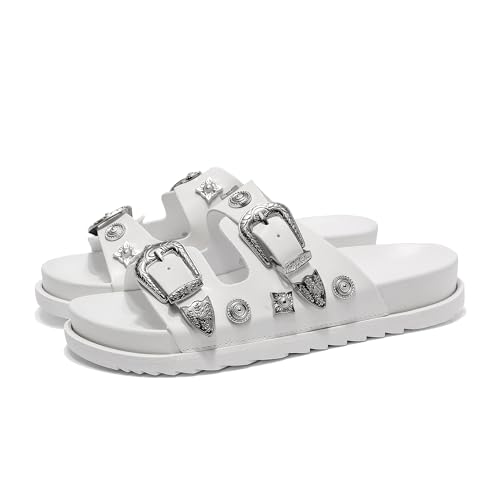 Image of INNERSECT CO Women's Platform Mule Slides - Buckle Embellished Chunky Sole Backless Sandals for Casual Summer Wear (WHITE, Adult, Women, 3, Numeric, UK Footwear Size System, Medium)