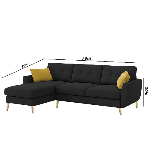 Image of BRAXTON Lindel LHS 4 Seater L Shape Sofa Set for Living Room (Black) Premium Velvet Fabric Sofa