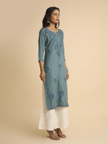 Image of RATAN Rayon Straight Lucknowi Chikankari Ethnic Wear Kurta for Women