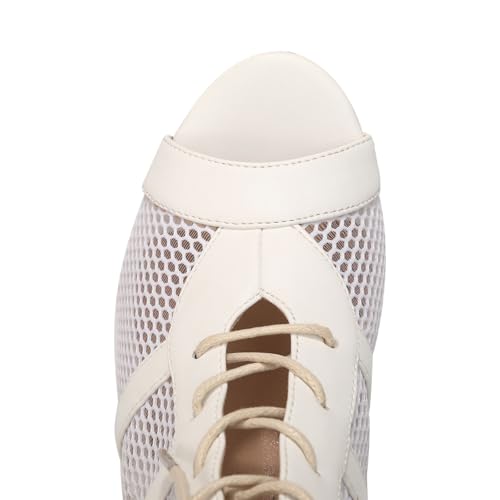 Image of AOQUNFS Women Ballroom Dance Shoes Lace-up Open Toe Ankle Boots Salsa Latin Dance Heels