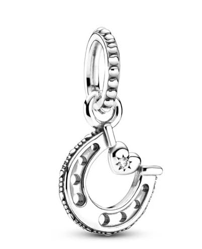 Image of Lucky Horseshoe Charm 925 Sterling Silver Dangle Charm Compatible with Pandora Charms,and Many Other UK Charm Bracelets.