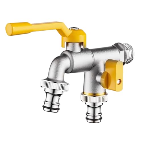 Double Splitter Outdoor Water Faucet - 3/4-Inch DualOutlet Yard Hydrant with 1/2-Inch Inlet & Detachable Spout, Leak-Proof Rust-