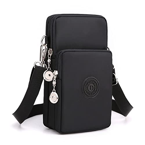 TSHAOUN Mobiltelefonväska för upphängning dam, crossboday-väska, justerbar axelväska, liten plånbok, mobiltelefonväska, damkappor med 3 fack dragkedjor, Schwarz, Small