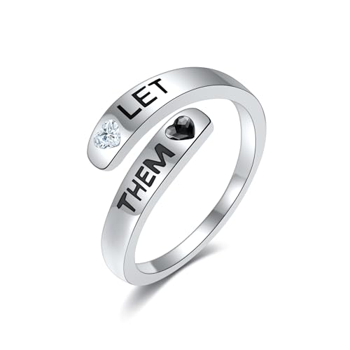 Let Them Ring S925 Sterling Silver Self Worth Motivation Ring Open Adjustable Let Them Jewelry Inspirational Gift for Women Men Friends