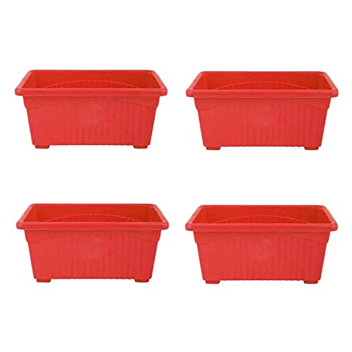 Image of Bianco Rectangular Plastic Pots for Plants, Jupiter Flower Pots for Home, Window Display, Garden (35 x 18.5 x 15 cm) (RED) (Pack of 4)