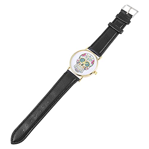 Scicalife Montre en Cuir Punk pour Femmes de Quartz Dames avec Motif de Crâne Montre de Poignet Féminin de Style Simple pour Étudiants Bureau de Bureau (Noir) Cover